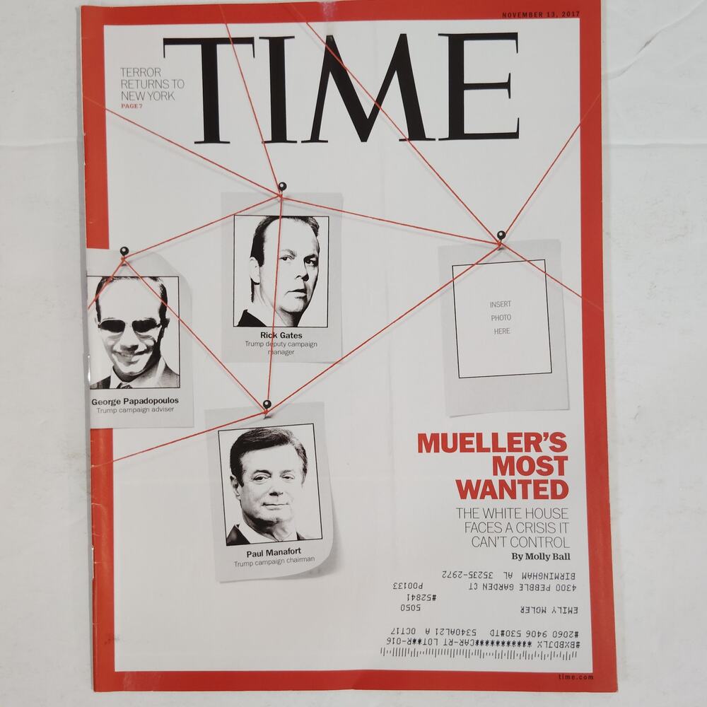 Time Magazine Nov 13 2017 Mueller's Most Wanted Back Issue Collectible